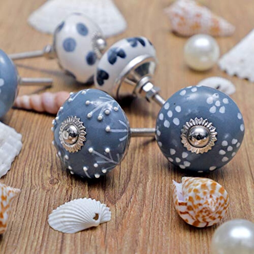 20 Knobs Grey & White Cream‎ Hand Painted Ceramic Knobs Cabinet Drawer